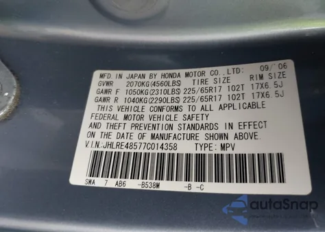 2007 Honda Cr-V Ex z USA, uszkodzony, nr VIN JHLRE48577C014358